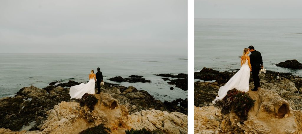 couple looking out to ocean cliff side elopement big sur