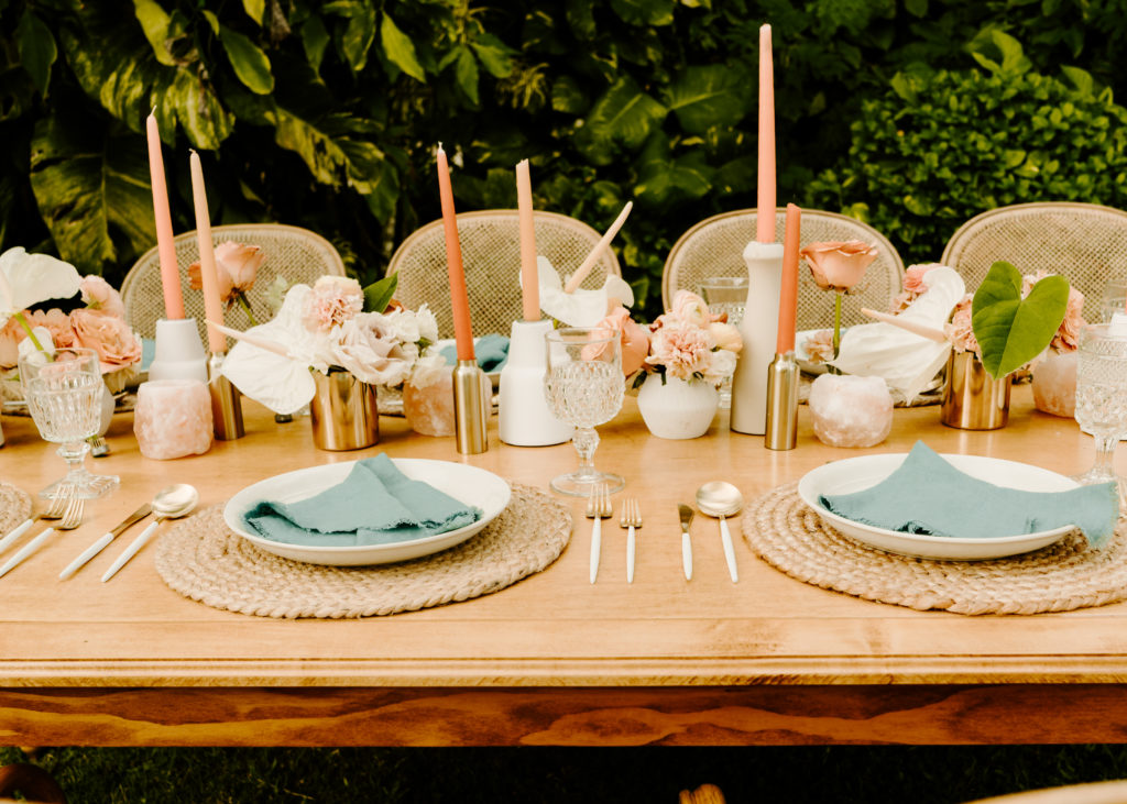 table setting for wedding in Kauai, Hawaii