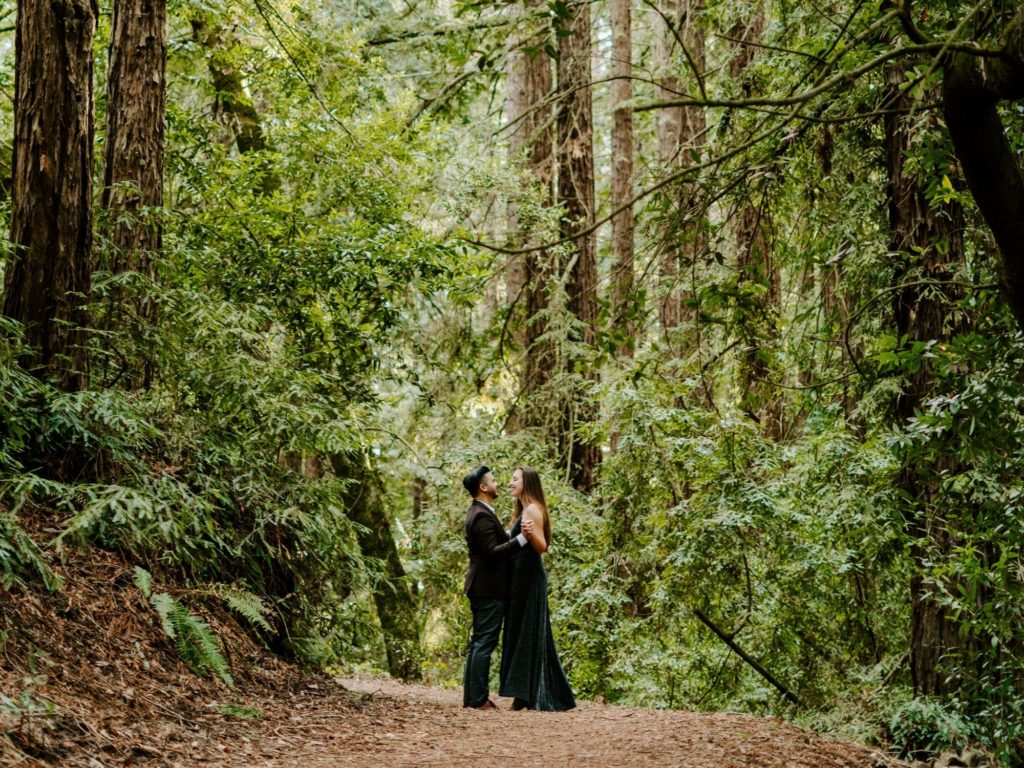 Couple eloping in Redwoods National Forest in California