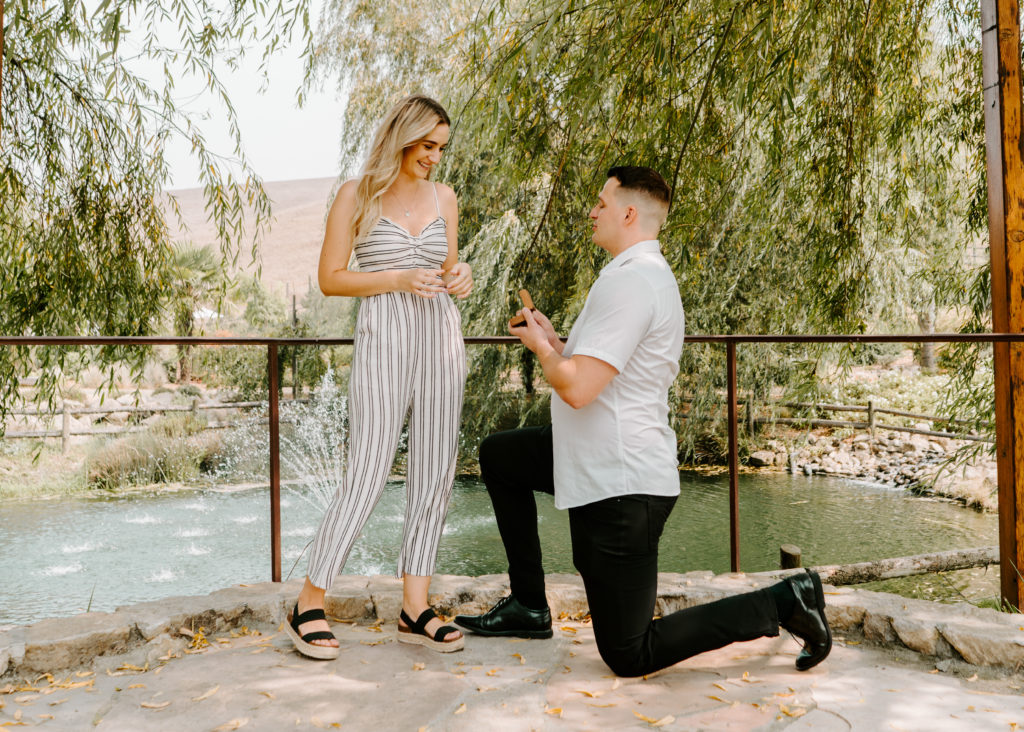 Couple proposal at Nella Terra Cellars in Sunol, CA.