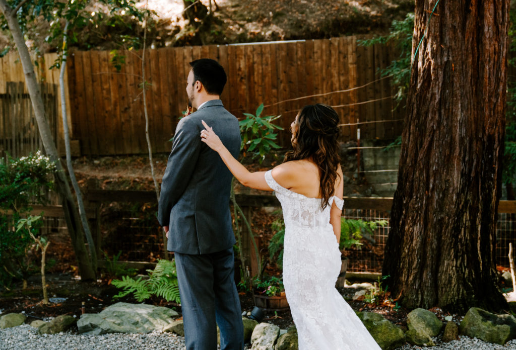 first look with bride and groom