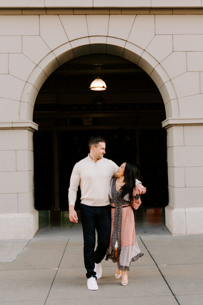 Couple engagement photos at Ferry Building.