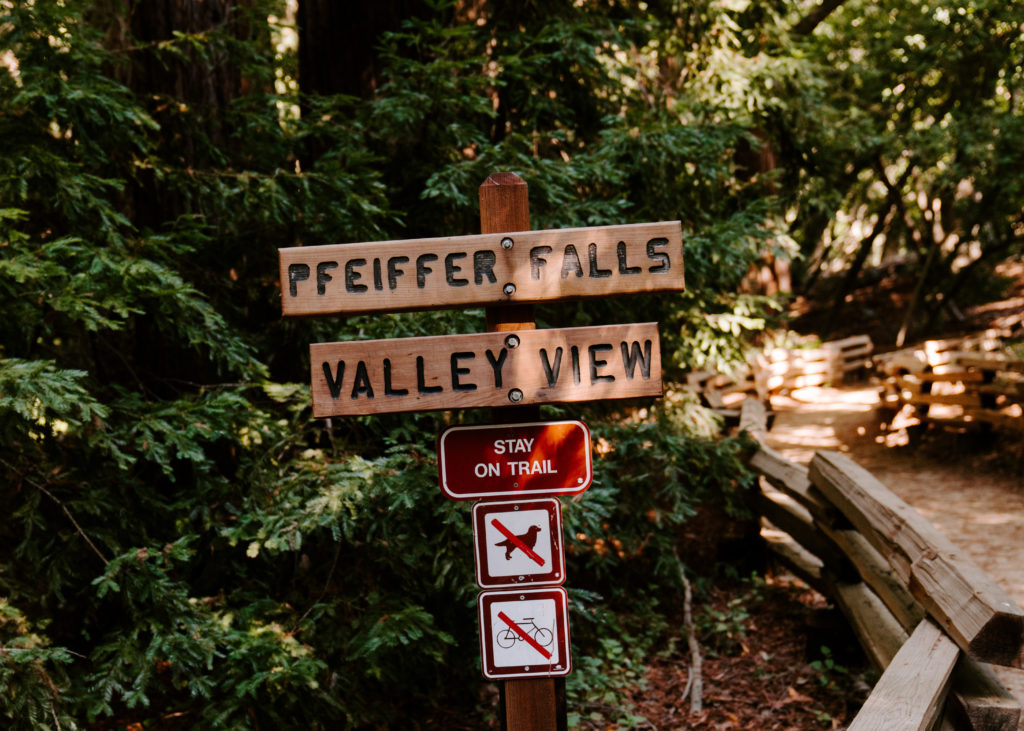 pfeiffer falls trail sign