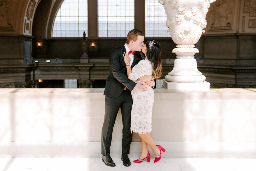 bride and groom kissing